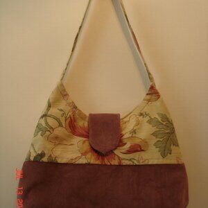 Handmade Purse Tote Shoulder Bag Repurposed Home Decorator Fabric Mauve/Flowers